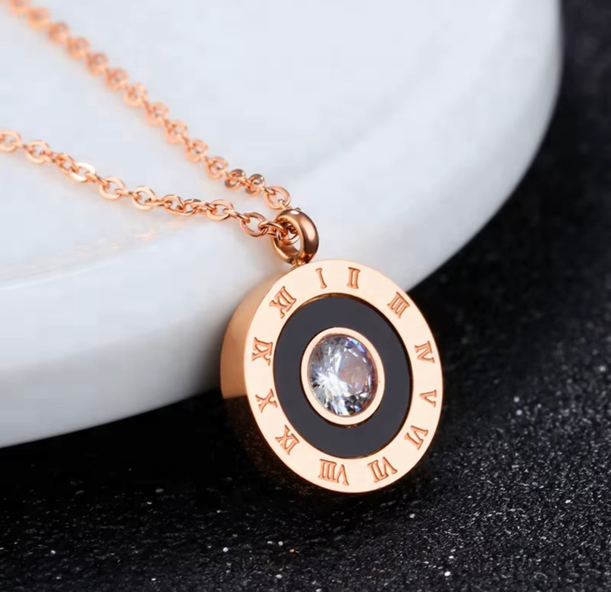 Rose Gold Numeral Numbers Circular Necklace | 18K Gold Plated Steel | JVNXII & CO.