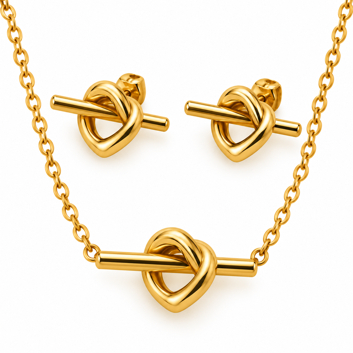 Amora Heart Jewellery Set | 18K Gold Plated Steel | JVNXII & CO.