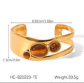 Bronze Wide Open Three Stoned Inlaid Bangle Bracelet | 18K Gold Plated Steel | JVNXII & CO.