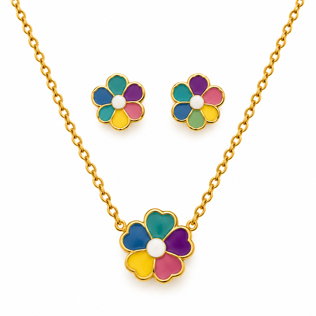Blooming Colours Jewellery Set | 18K Gold Plated Steel | JVNXII & CO.