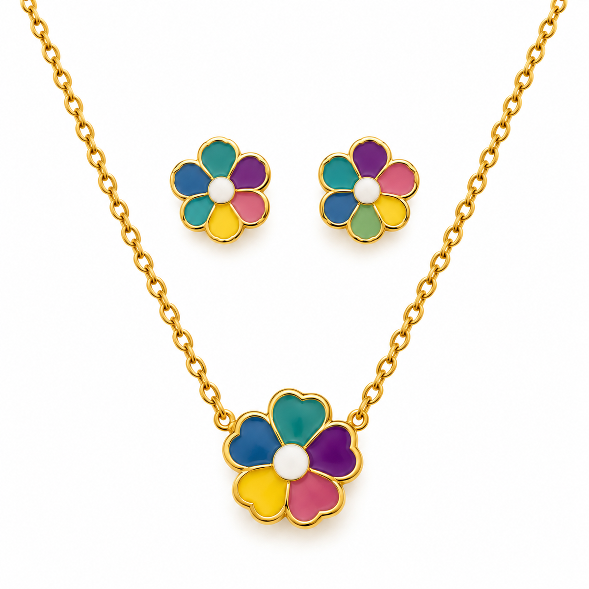 Blooming Colours Jewellery Set | 18K Gold Plated Steel | JVNXII & CO.