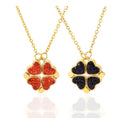 Magnetic Four-Leaf Clover Black & Red Heart Necklace | 18K Gold Plated Steel | JVNXII & CO.