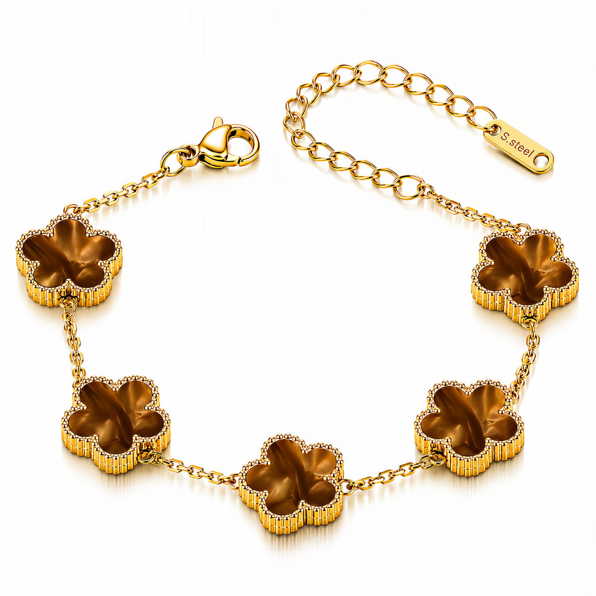 Brown Flower Meadow Bubble Pop Bracelet | 18K Gold Plated Steel | JVNXII & CO.