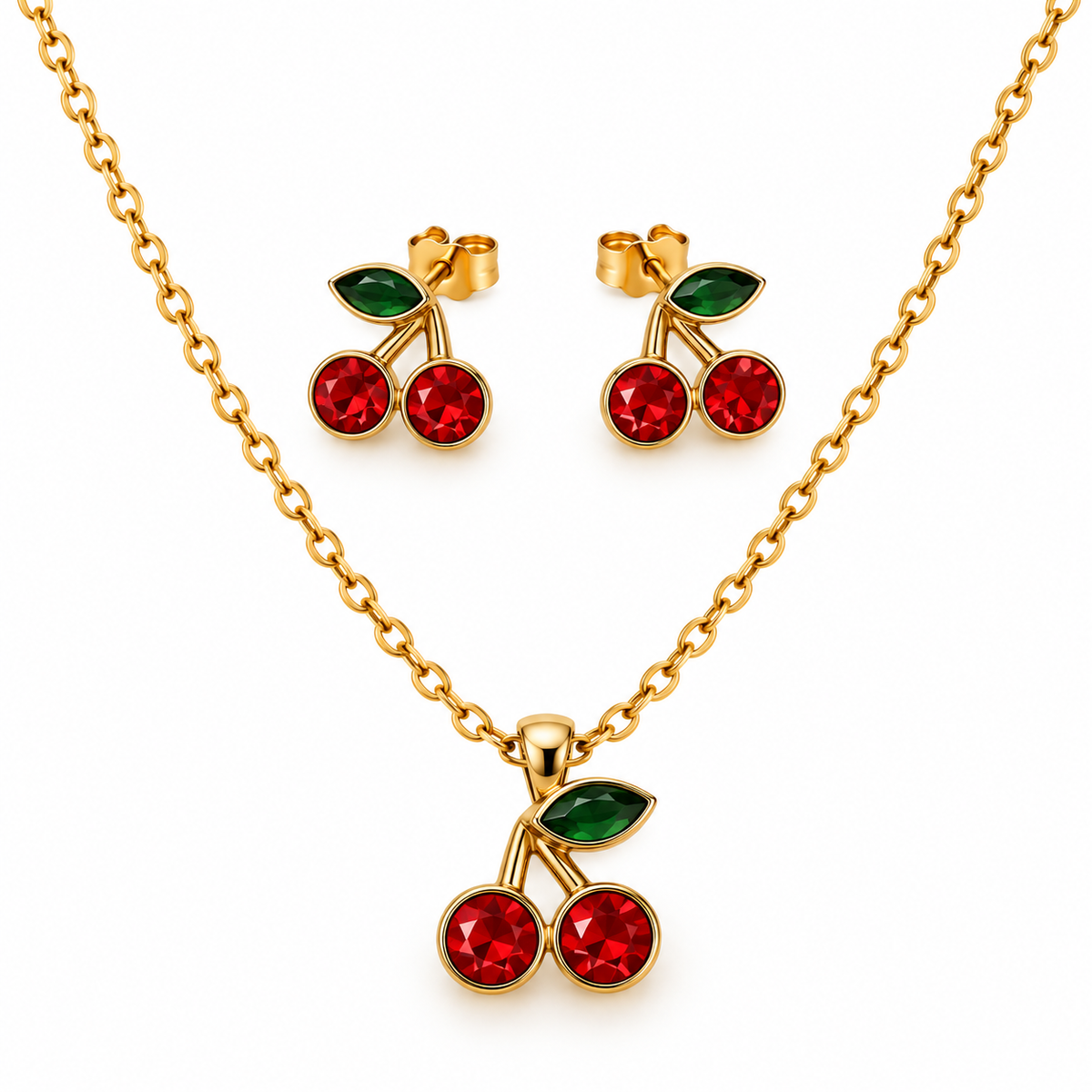 Cherry Kiss Jewellery Set | 18K Gold Plated Steel | JVNXII & CO.