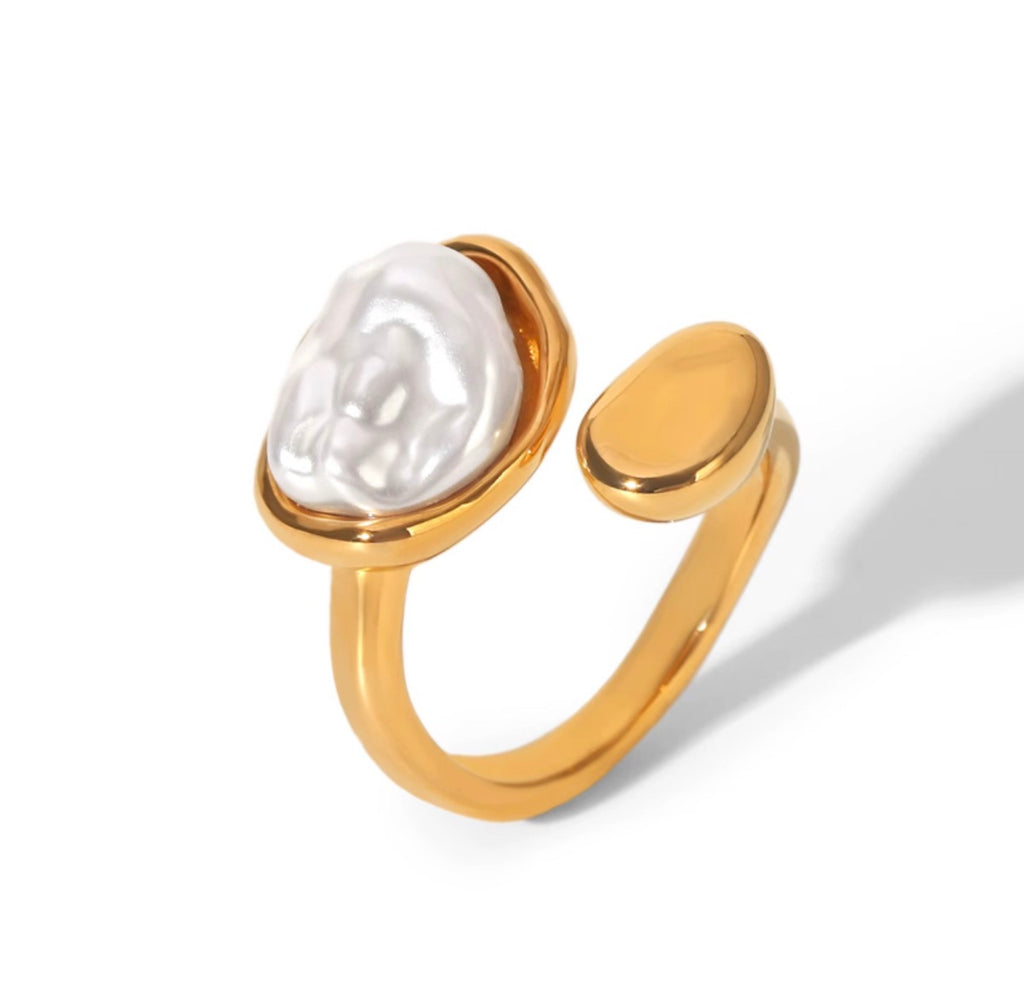 Plated Baroque Pearl Open Cuff Ring | 18K Gold Plated Steel | JVNXII & CO.