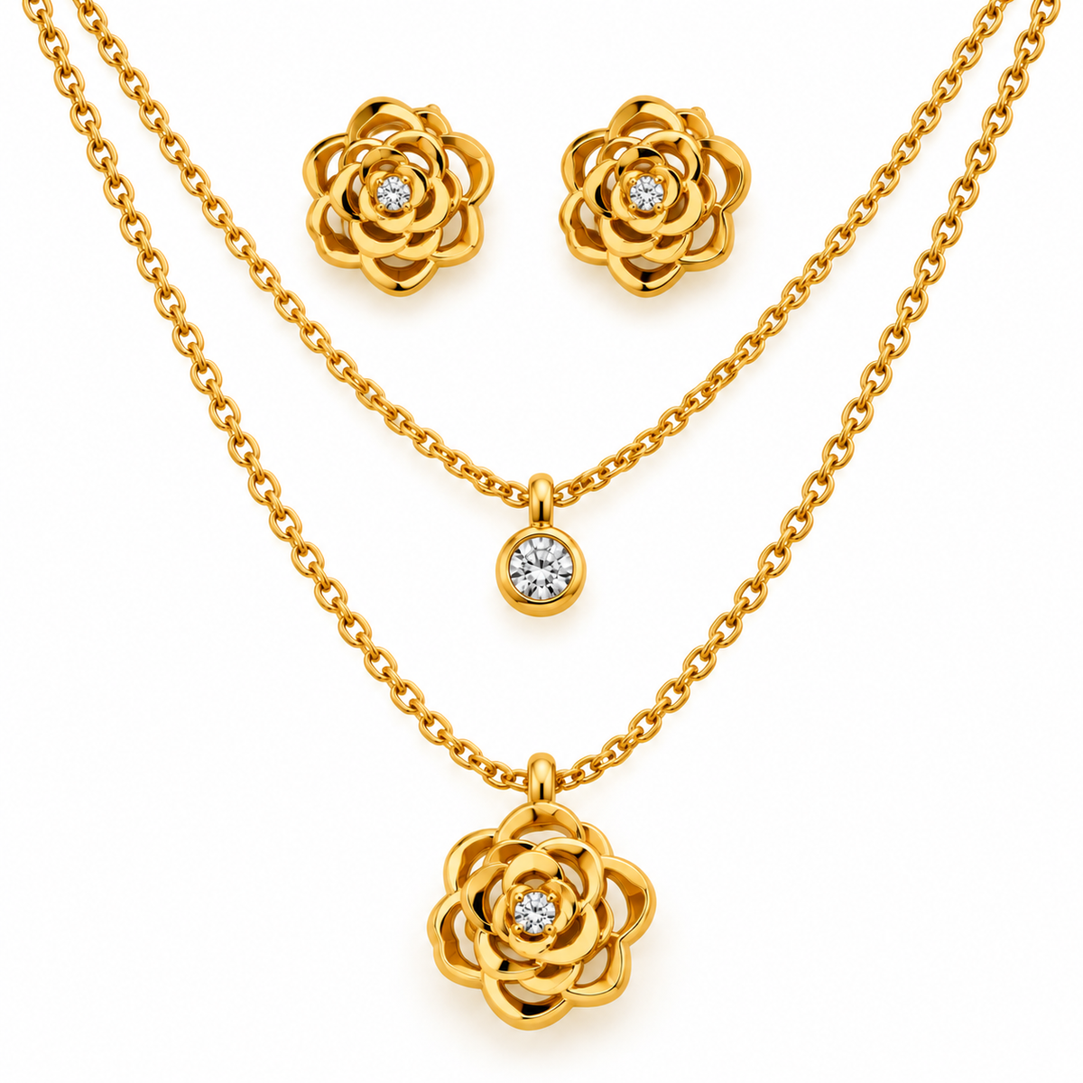 Roselle Layered Jewellery Set | 18K Gold Plated Steel | JVNXII & CO.