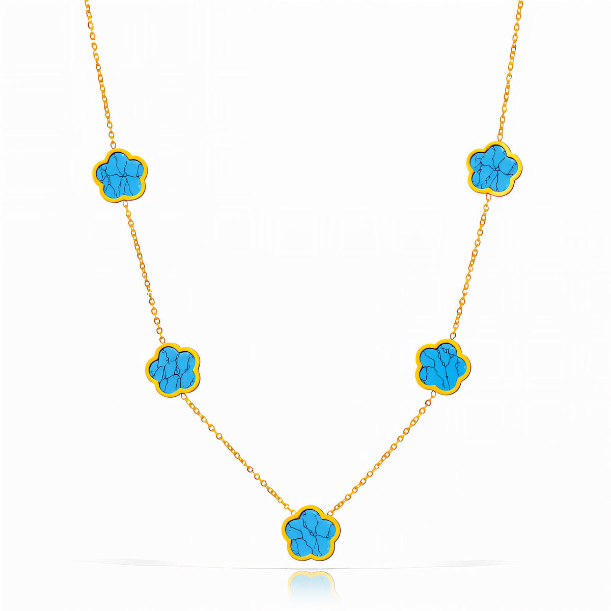 Blue Marble Bloom Flower Meadow Necklace | 18K Gold Plated Steel | JVNXII & CO.