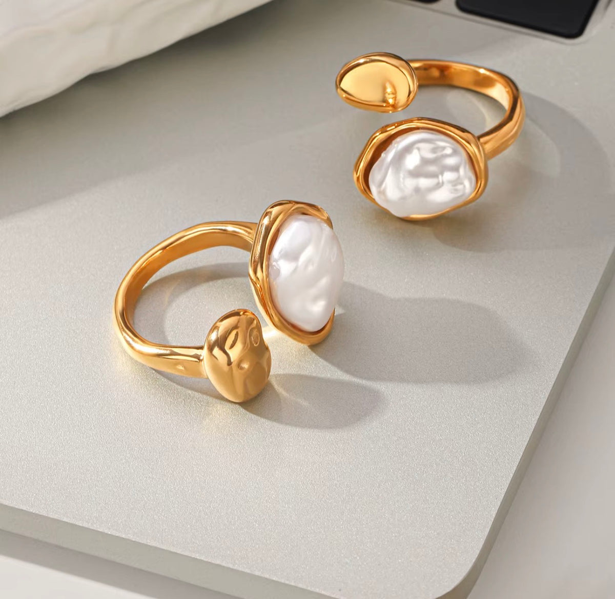 Plated Baroque Pearl Open Cuff Ring | 18K Gold Plated Steel | JVNXII & CO.