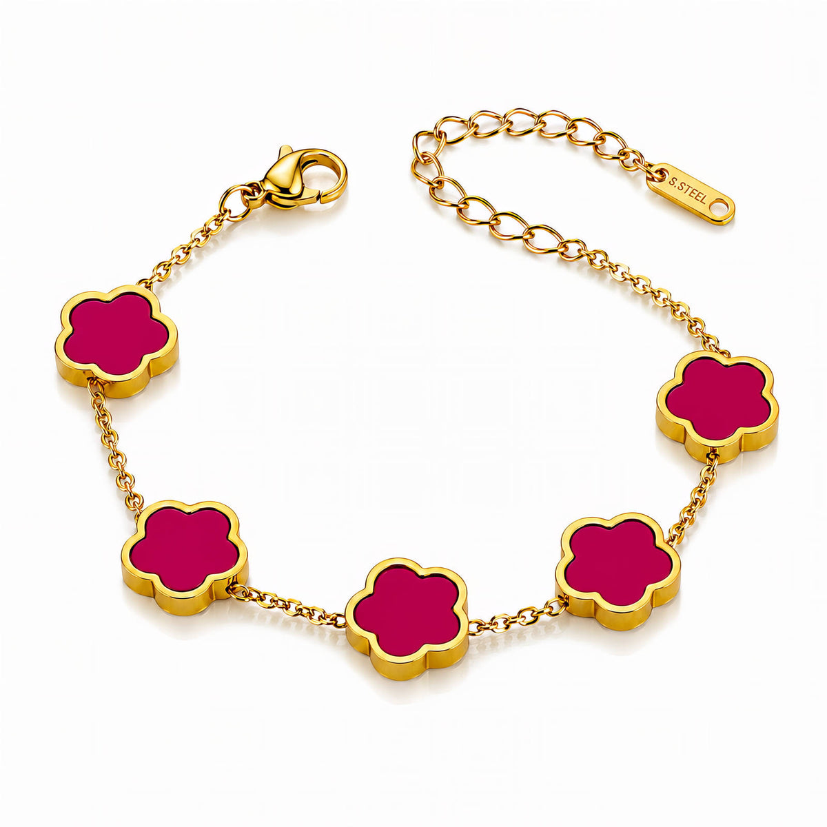 Pink Blossom Flower Meadow Bracelet | 18K Gold Plated Steel | JVNXII & CO.