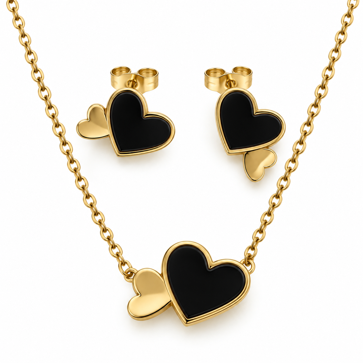 Midnight Hearts Jewellery Set | 18K Gold Plated Steel | JVNXII & CO.