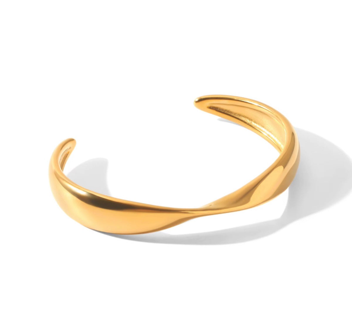 Open Cuff Bangle Irregular Twisted Polished Trendy Bracelet | 18K Gold Plated Stainless Steel | JVNXII & CO.