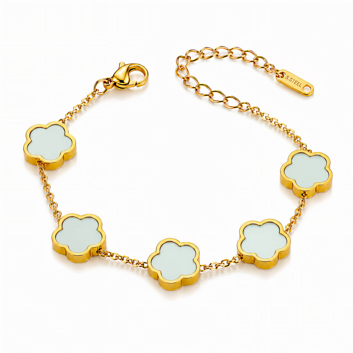 Light Blue Flower Meadow Bracelet | 18K Gold Plated Steel | JVNXII & CO.