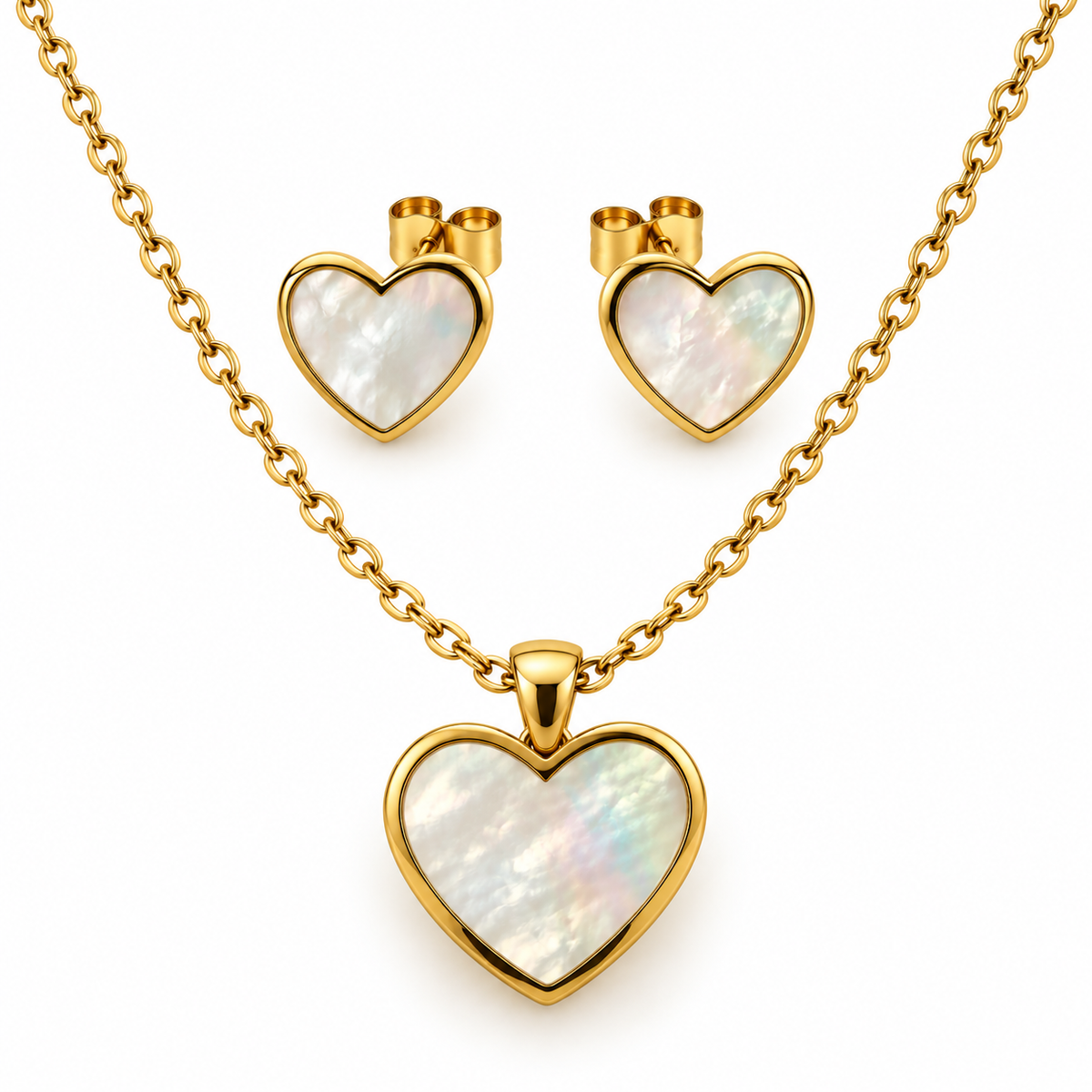 Opal Heart Jewellery Set | 18K Gold Plated Steel | JVNXII & CO.