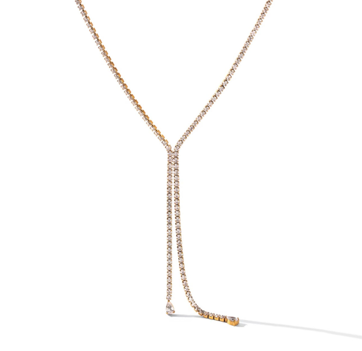 Luxury Tear Drop Tennis Necklace | 18K Gold Plated Steel | JVNXII & CO.