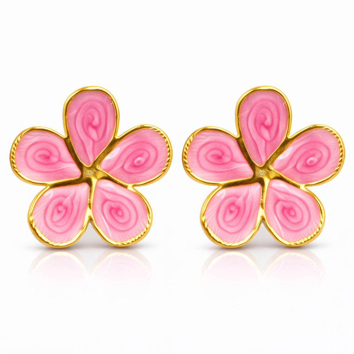 Pink Blossom Flower Earrings | 18K Gold Plated Steel | JVNXII & CO.