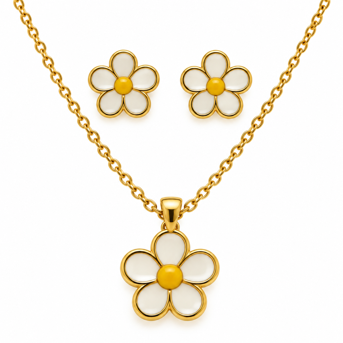 Golden Daisy Jewellery Set | 18K Gold Plated Steel | JVNXII & CO.