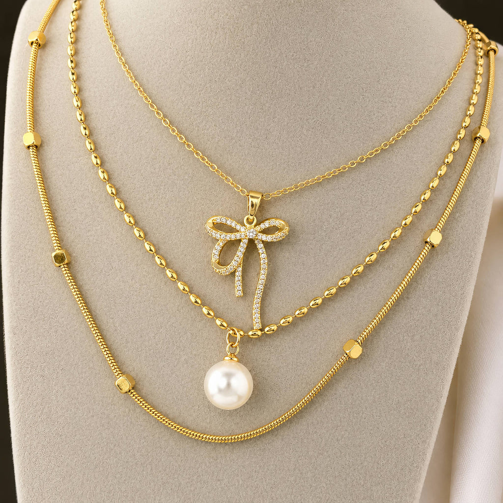 Crystal Bow Necklace | 18K Gold Plated Stainless Steel | JVNXII & CO.