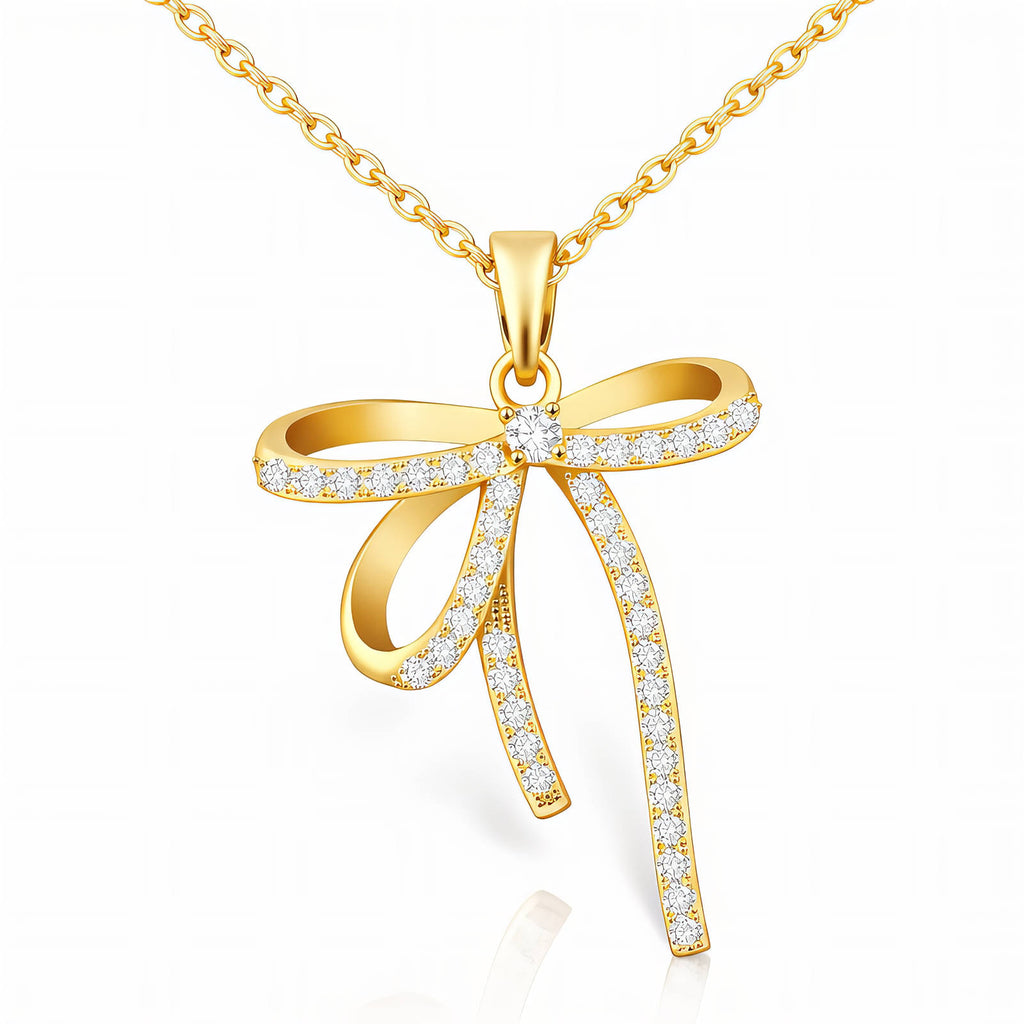 Crystal Bow Necklace | 18K Gold Plated Stainless Steel | JVNXII & CO.