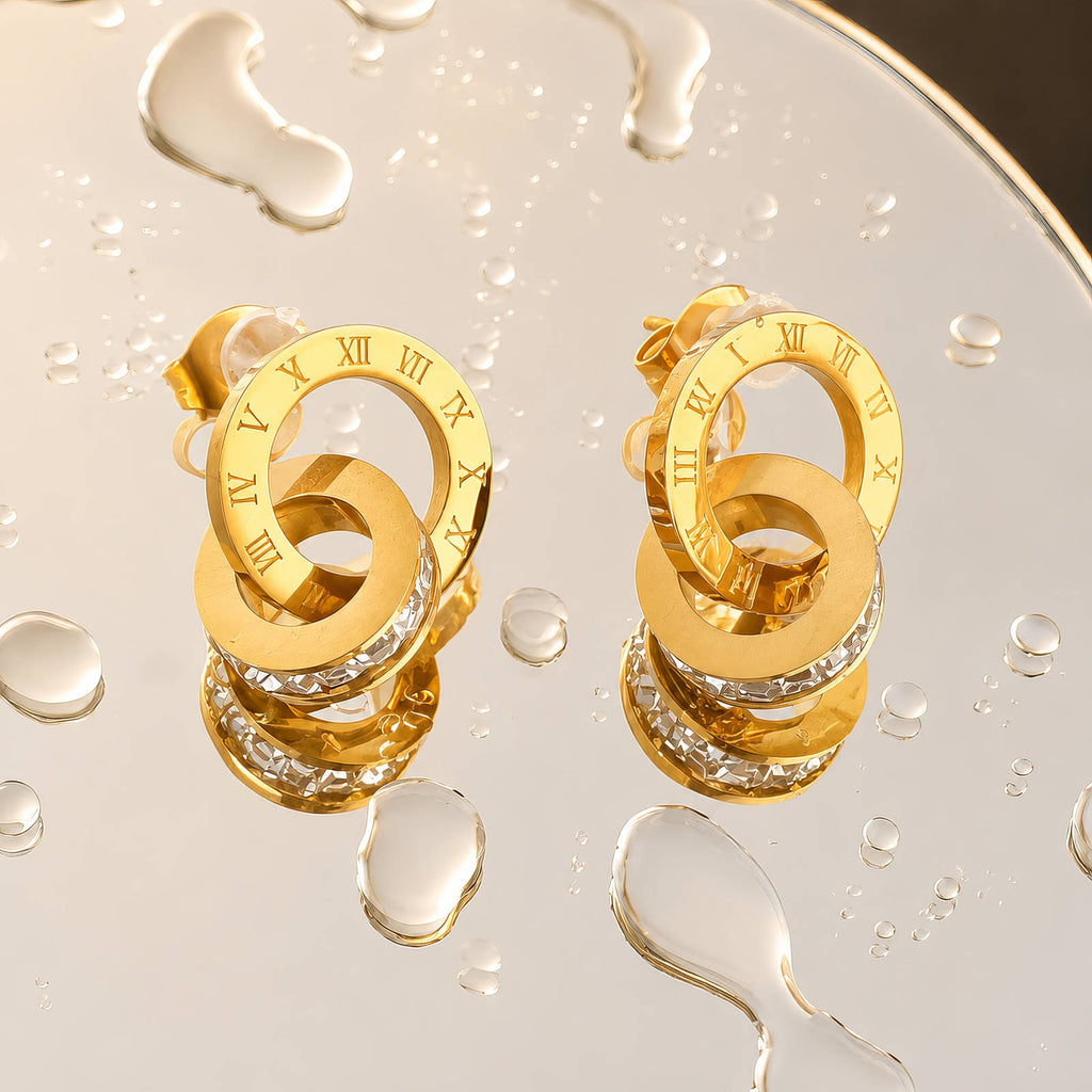 Empire Roman Hoop Earrings | 18K Gold Plated Stainless Steel | JVNXII & CO.