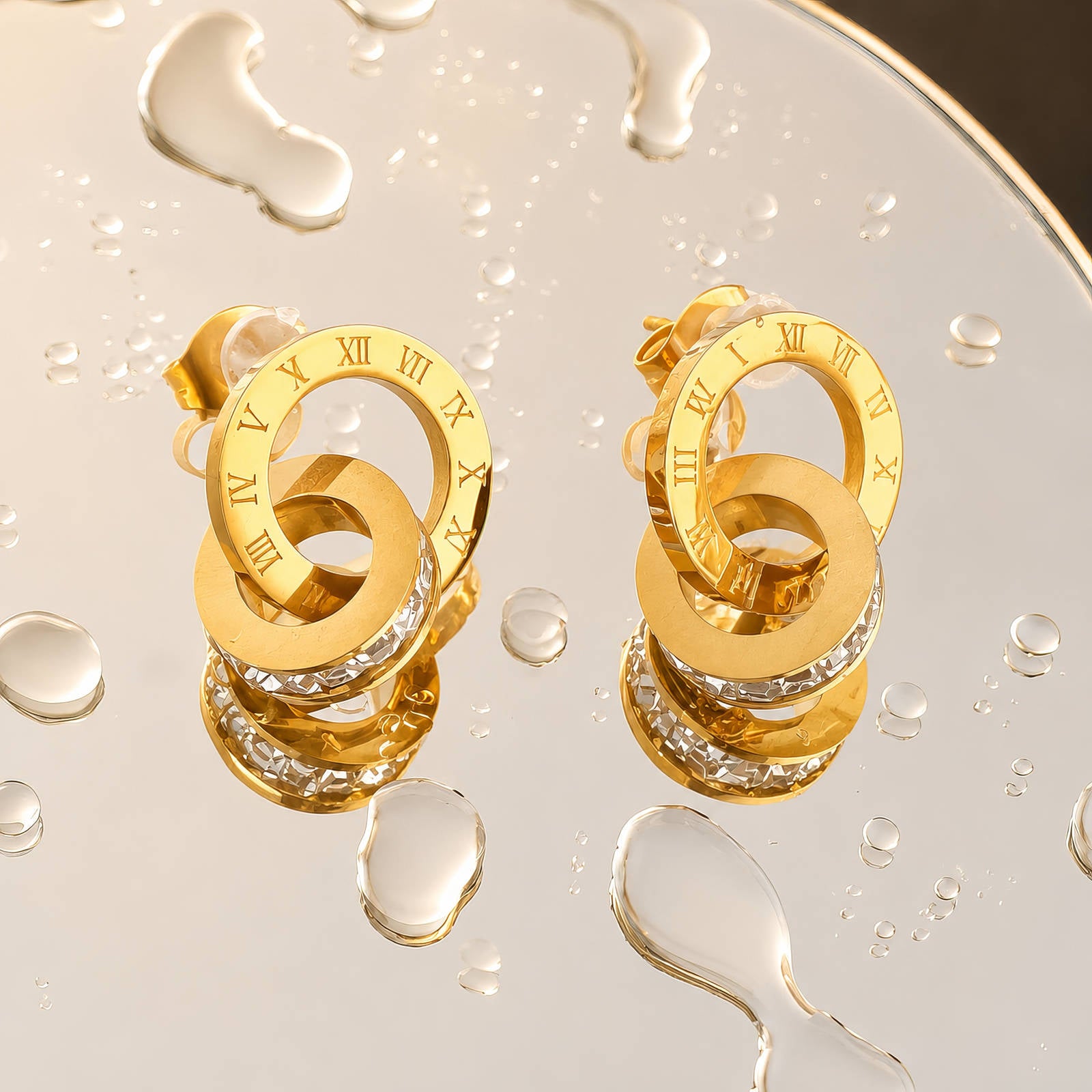Empire Roman Hoop Earrings | 18K Gold Plated Stainless Steel | JVNXII & CO.