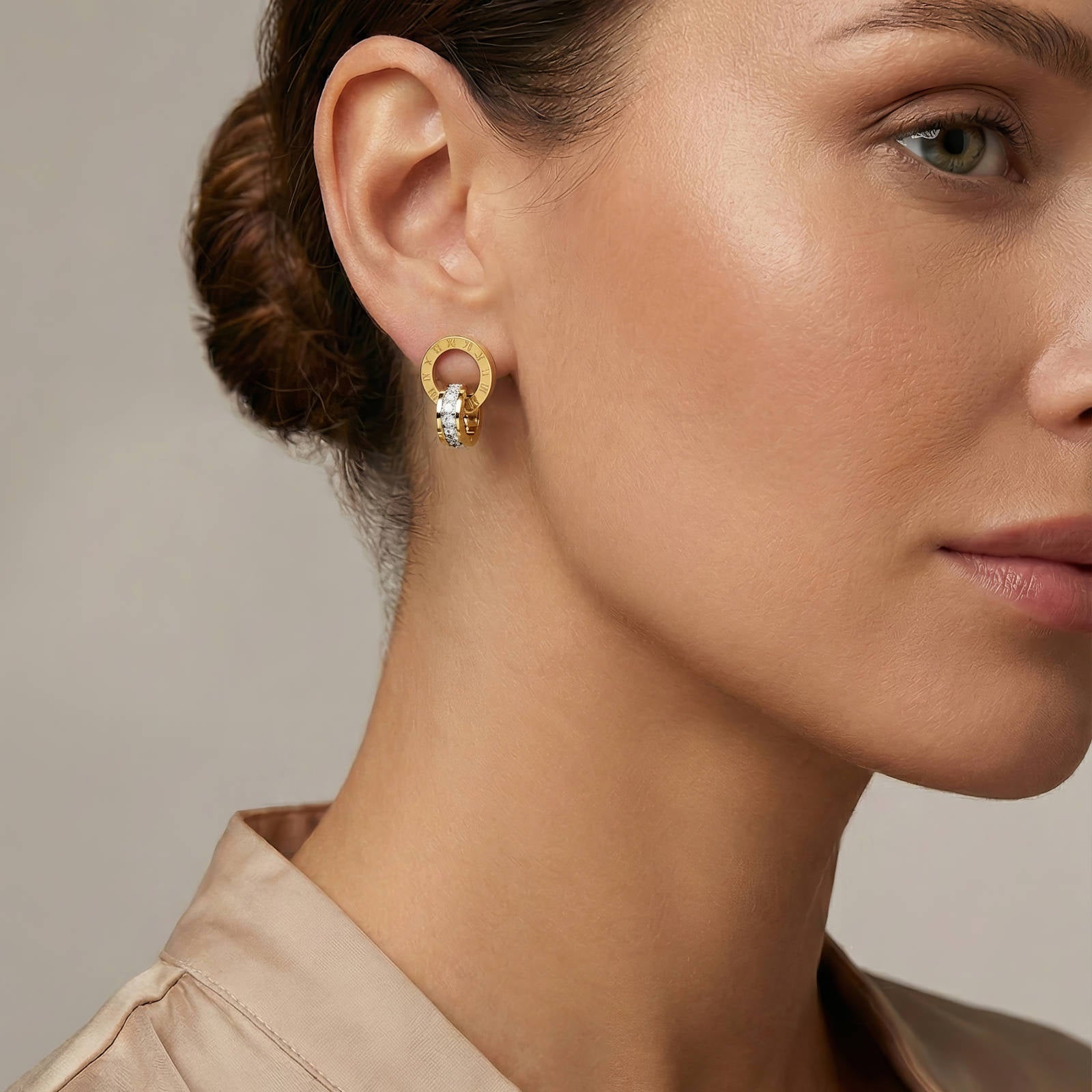 Empire Roman Hoop Earrings | 18K Gold Plated Stainless Steel | JVNXII & CO.