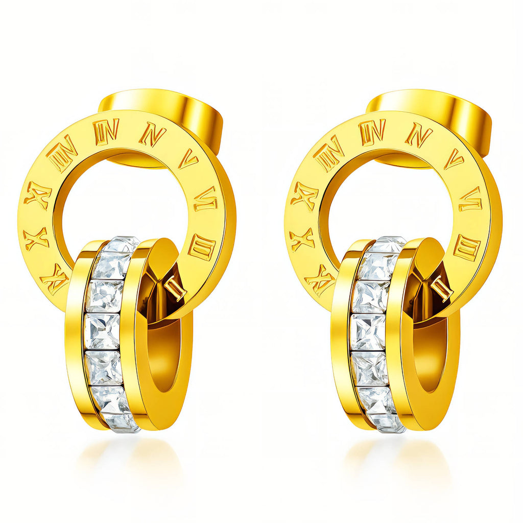 Empire Roman Hoop Earrings | 18K Gold Plated Stainless Steel | JVNXII & CO.