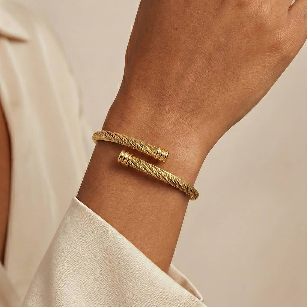Twisted Cable Cuff Bracelet | 18K Gold Plated Steel | JVNXII & CO.