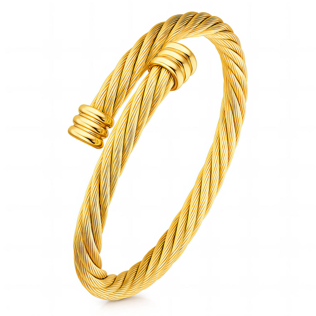 Twisted Cable Cuff Bracelet | 18K Gold Plated Steel | JVNXII & CO.