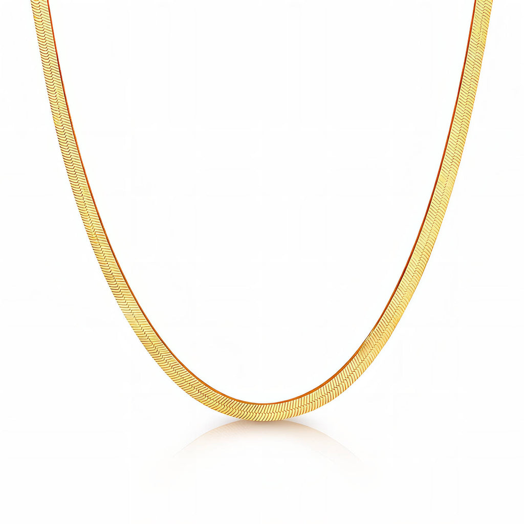 Flat Herringbone Chain Necklace | 18K Gold Plated Steel | JVNXII & CO.