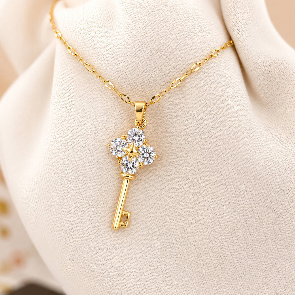 Brigitte Key Pendant Necklace | 18K Gold Plated Stainless Steel | JVNXII & CO.
