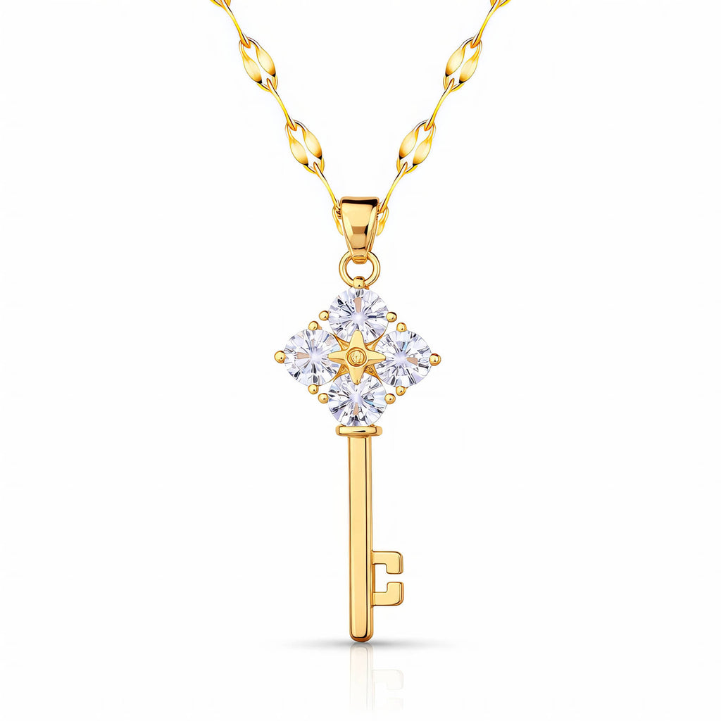Brigitte Key Pendant Necklace | 18K Gold Plated Stainless Steel | JVNXII & CO.