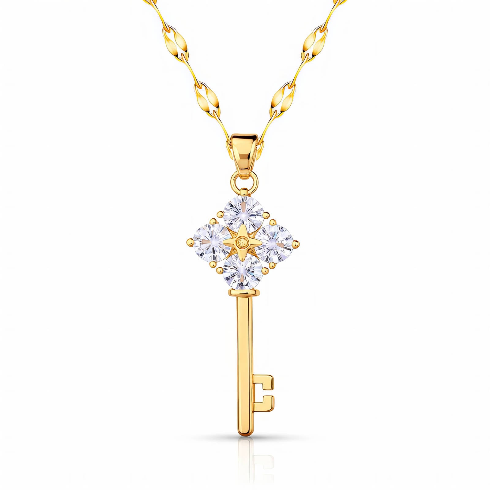 Brigitte Key Pendant Necklace | 18K Gold Plated Stainless Steel | JVNXII & CO.
