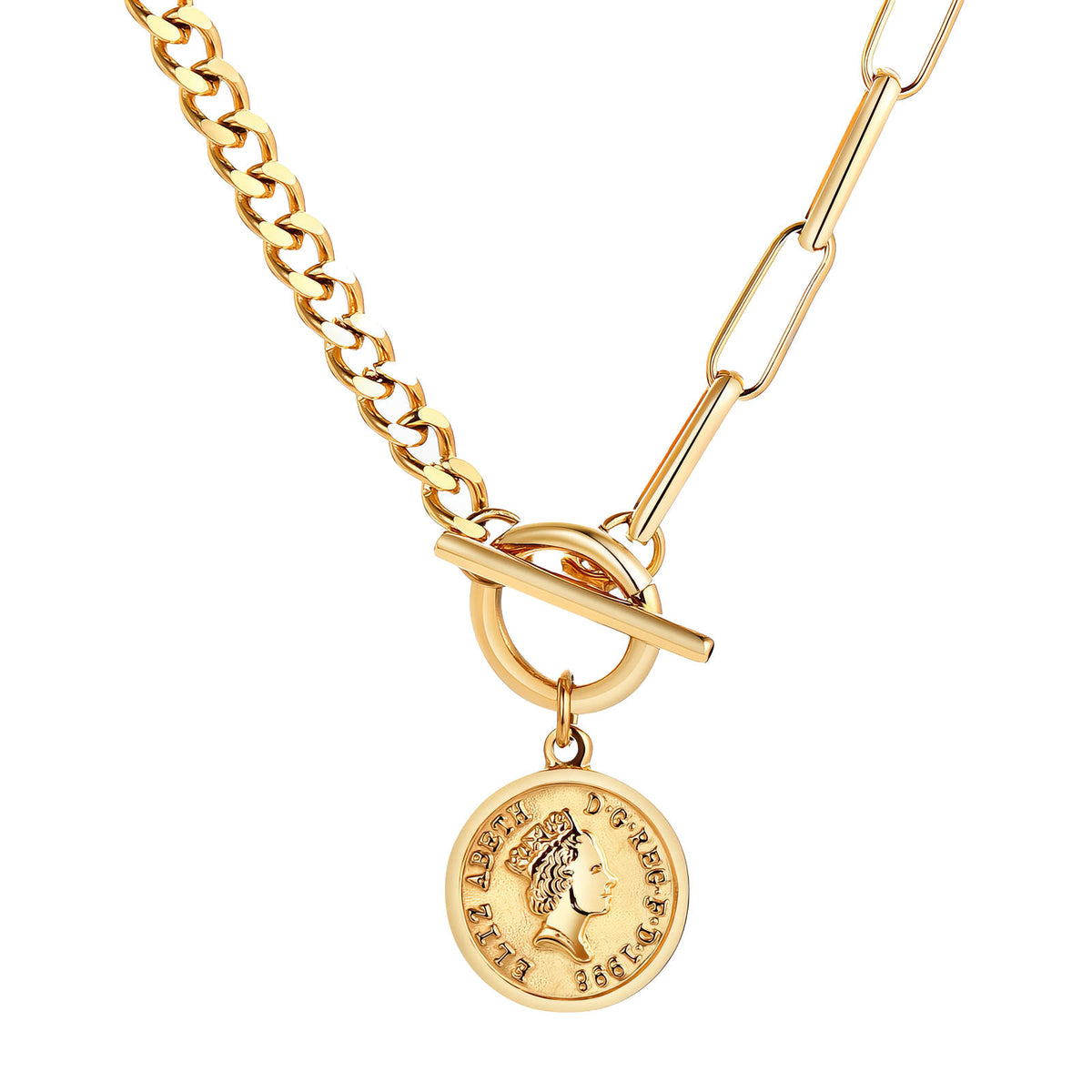 Vintage Coin Toggle Necklace | 18K Gold Plated Stainless Steel | JVNXII & CO.