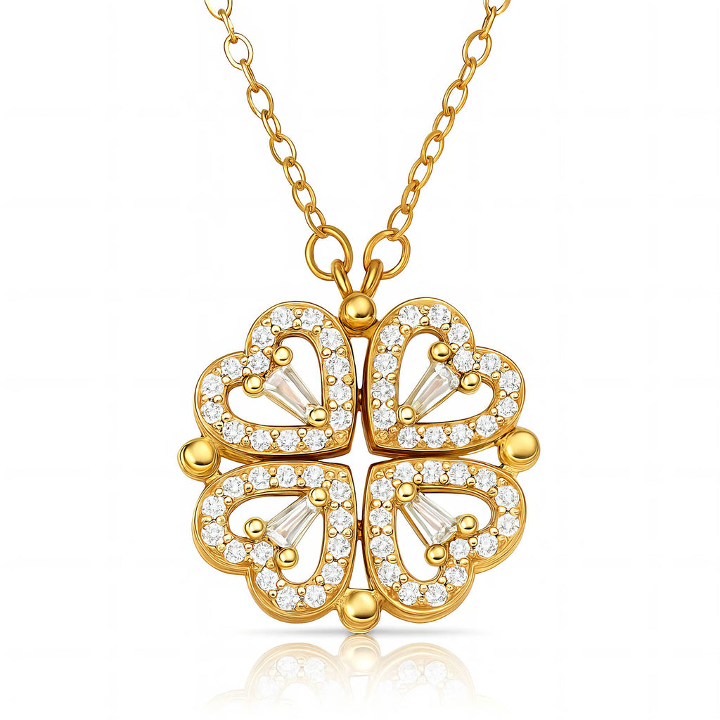 Magnetic Four-Leaf Clover Heart Pendant Necklace | 18K Gold Plated Stainless Steel | JVNXII & CO.