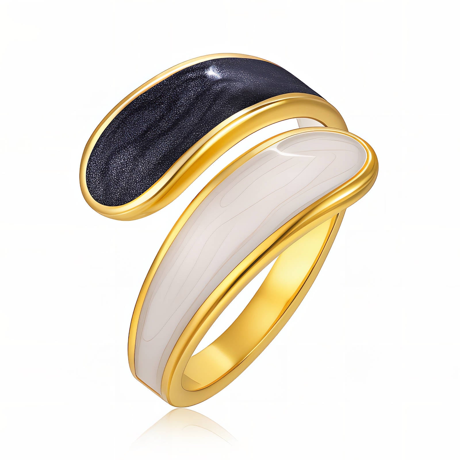 Dual-Tone Enamel Bypass Ring | 18K Gold Plated Steel | JVNXII & CO.