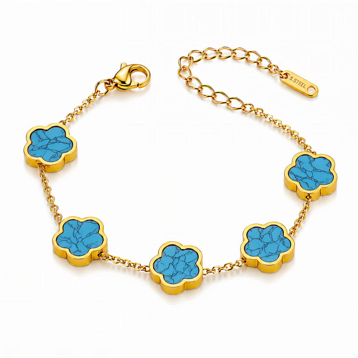 Blue Marble Bloom Flower Meadow Bracelet | 18K Gold Plated Steel | JVNXII & CO.