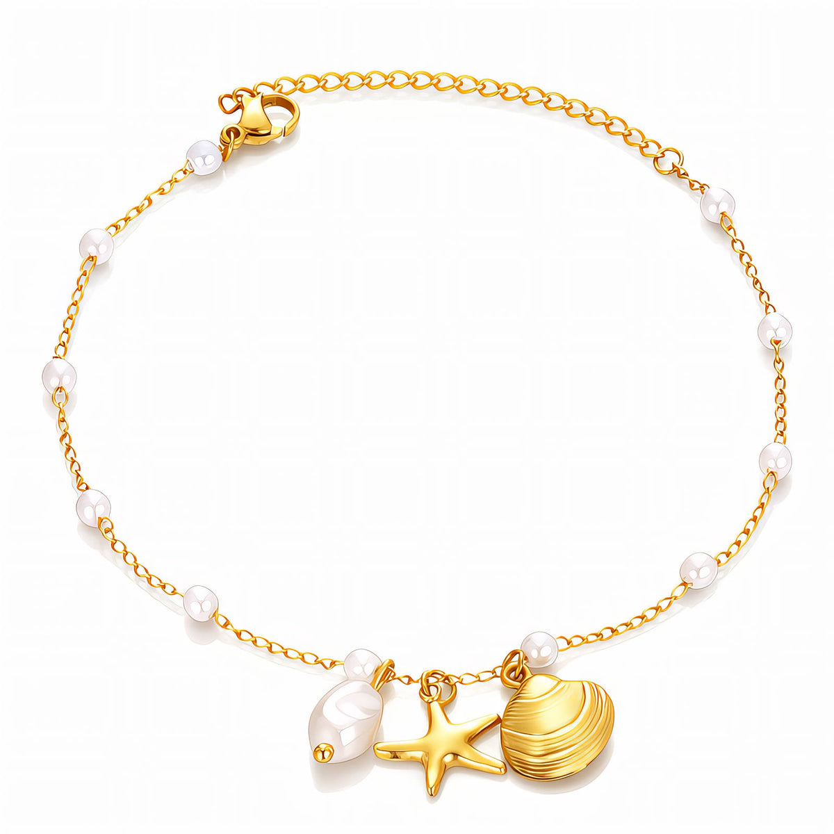 Starfish & Seashell Anklet | 18K Gold Plated Steel | JVNXII & CO.
