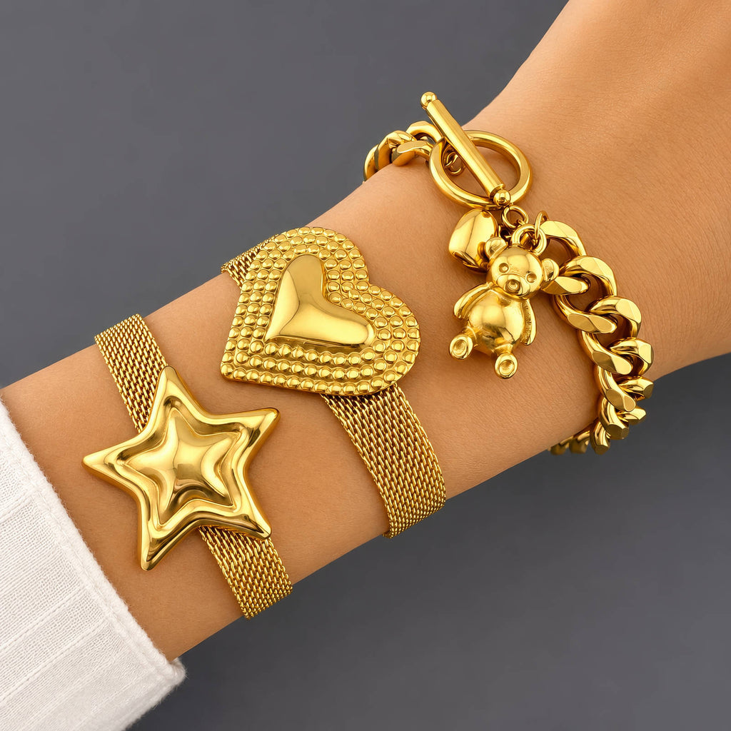 Dolce Teddy Link Chunky Cuban Chain Bracelet | 18K Gold Plated Stainless Steel | JVNXII & CO.