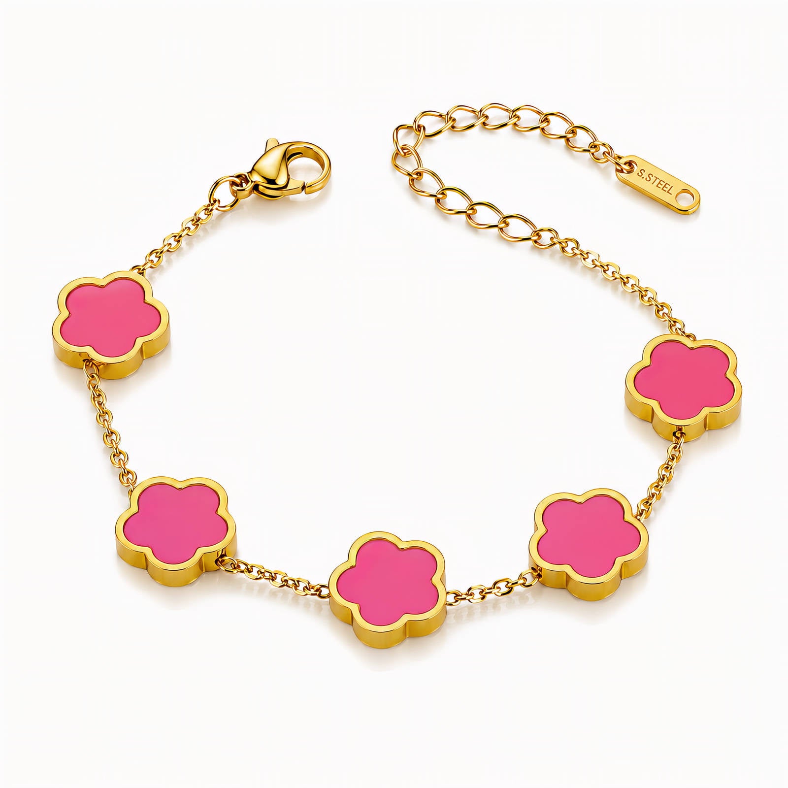 Pink Meadow Flower Bracelet | 18K Gold Plated Stainless Steel | JVNXII & CO.