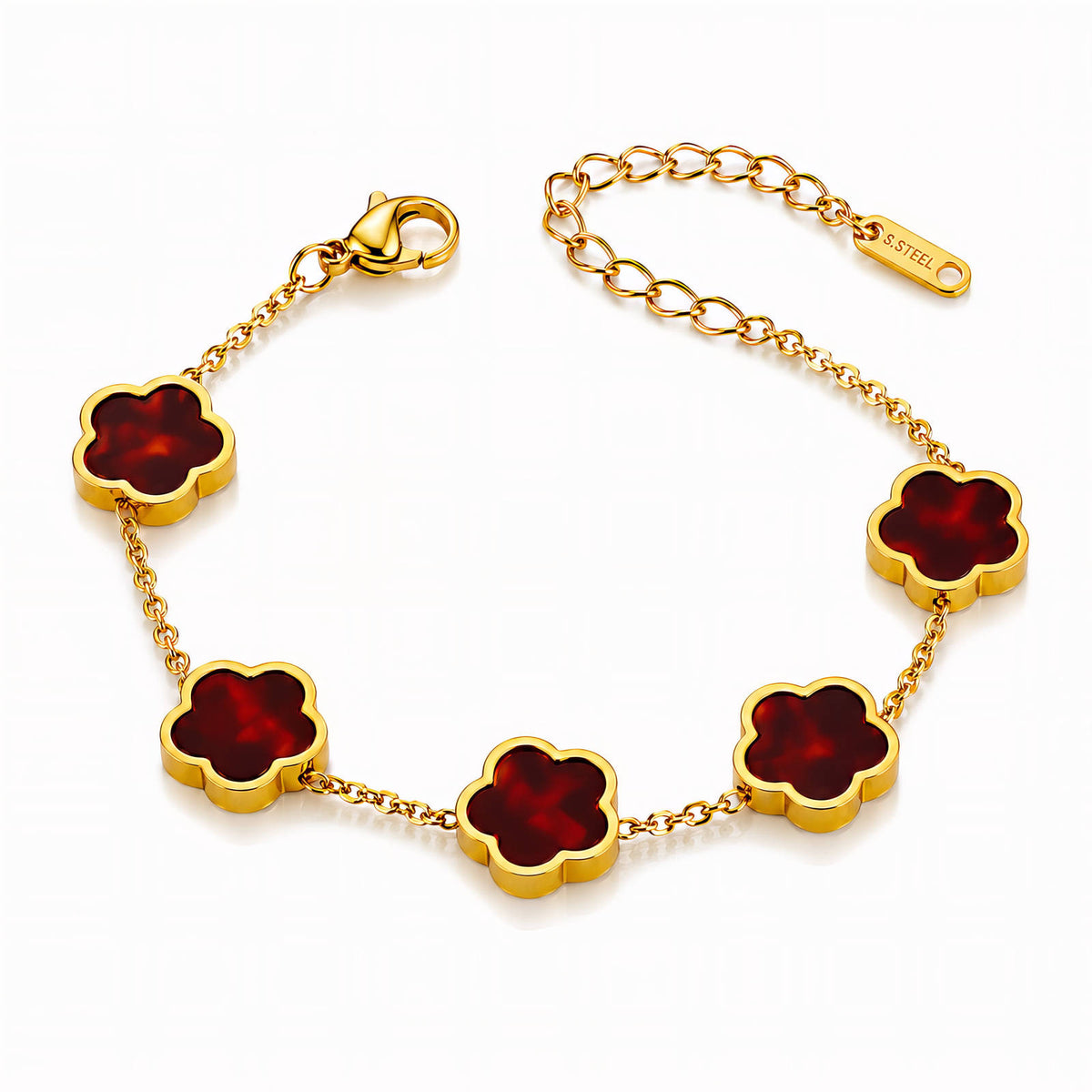 Crimson Meadow Flower Bracelet | 18K Gold Plated Stainless Steel | JVNXII & CO.