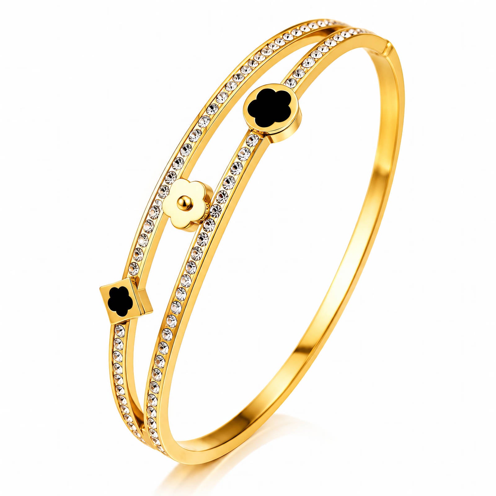 Crystal Meadow Flower Bangle Bracelet | 18K Gold Plated Stainless Steel | JVNXII & CO.
