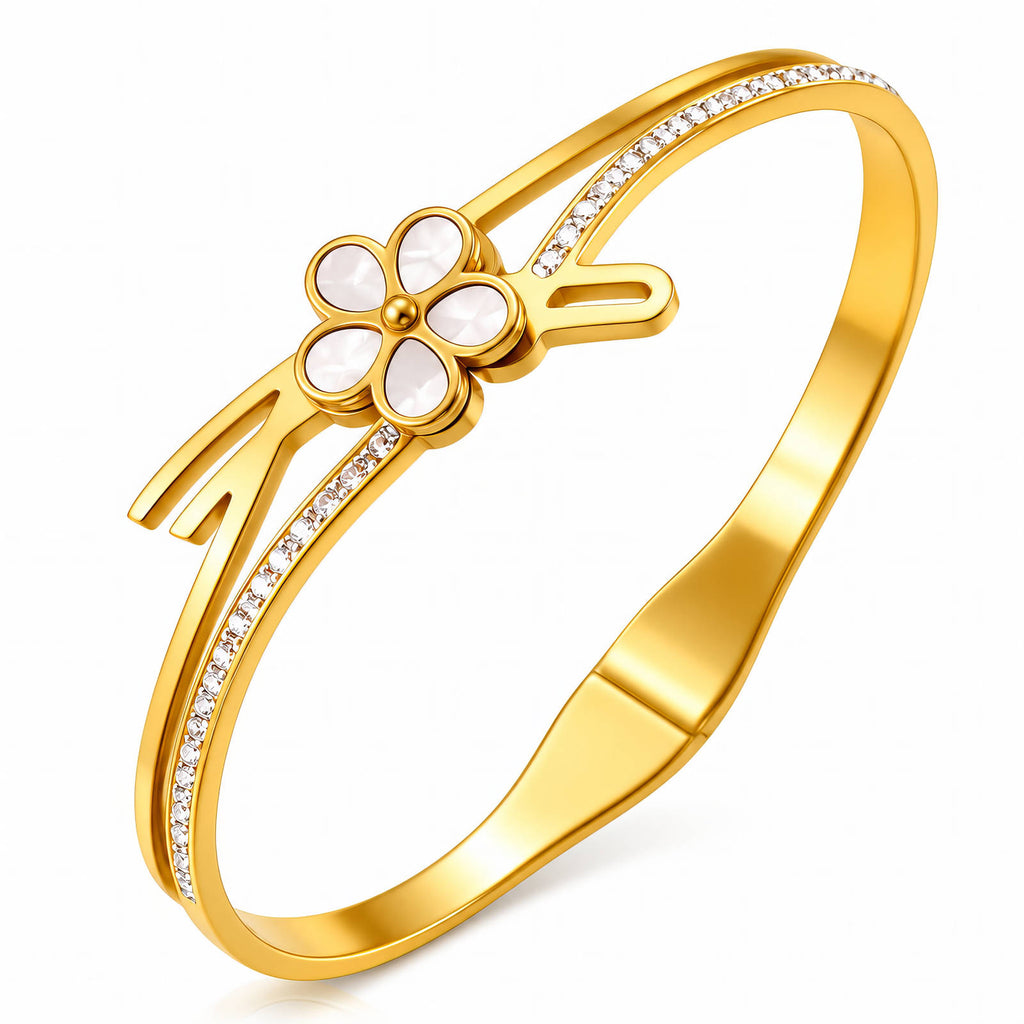 Crystal Floral Bangle Bracelet | 18K Gold Plated Stainless Steel | JVNXII & CO.