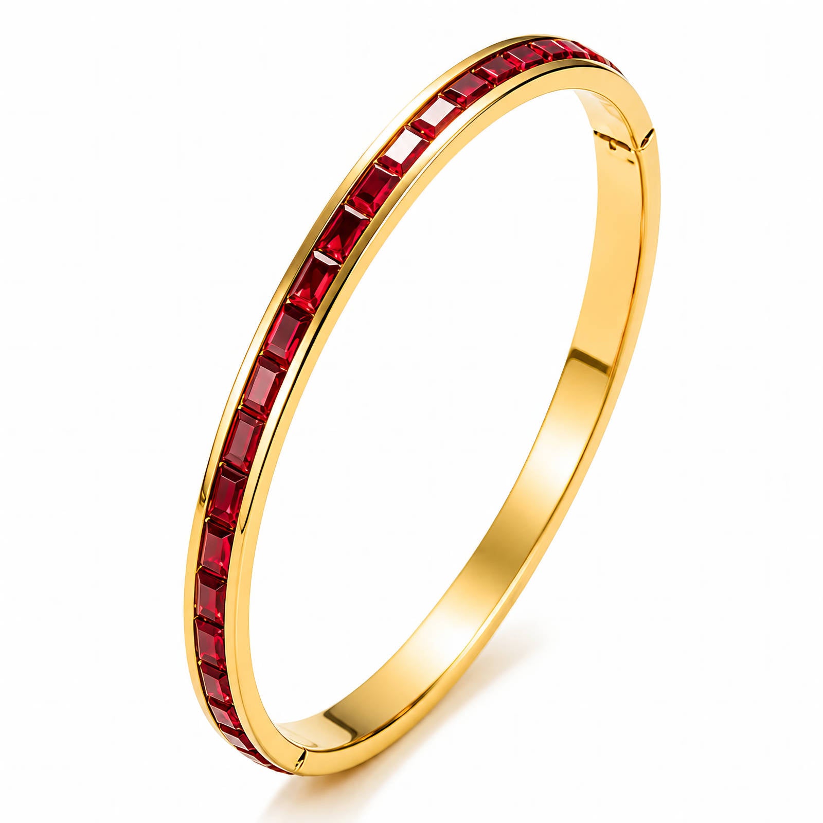 Ruby Baguette Hinge Bracelet | 18K Gold Plated Stainless Steel | JVNXII & CO.