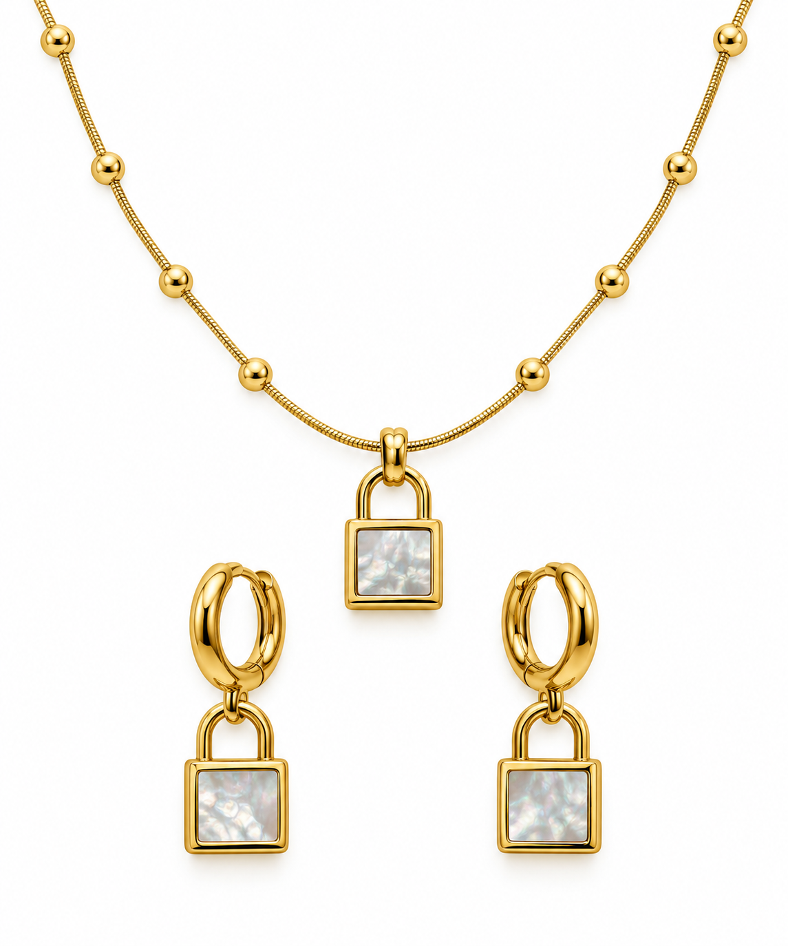 Pearl Lock Jewellery Set | 18K Gold Plated Steel | JVNXII & CO.