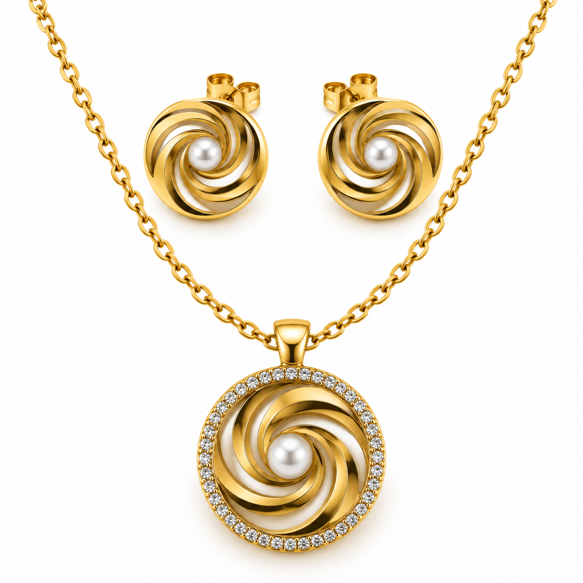 Golden Pearl Swirl Jewellery Set | 18K Gold Plated Steel | JVNXII & CO.