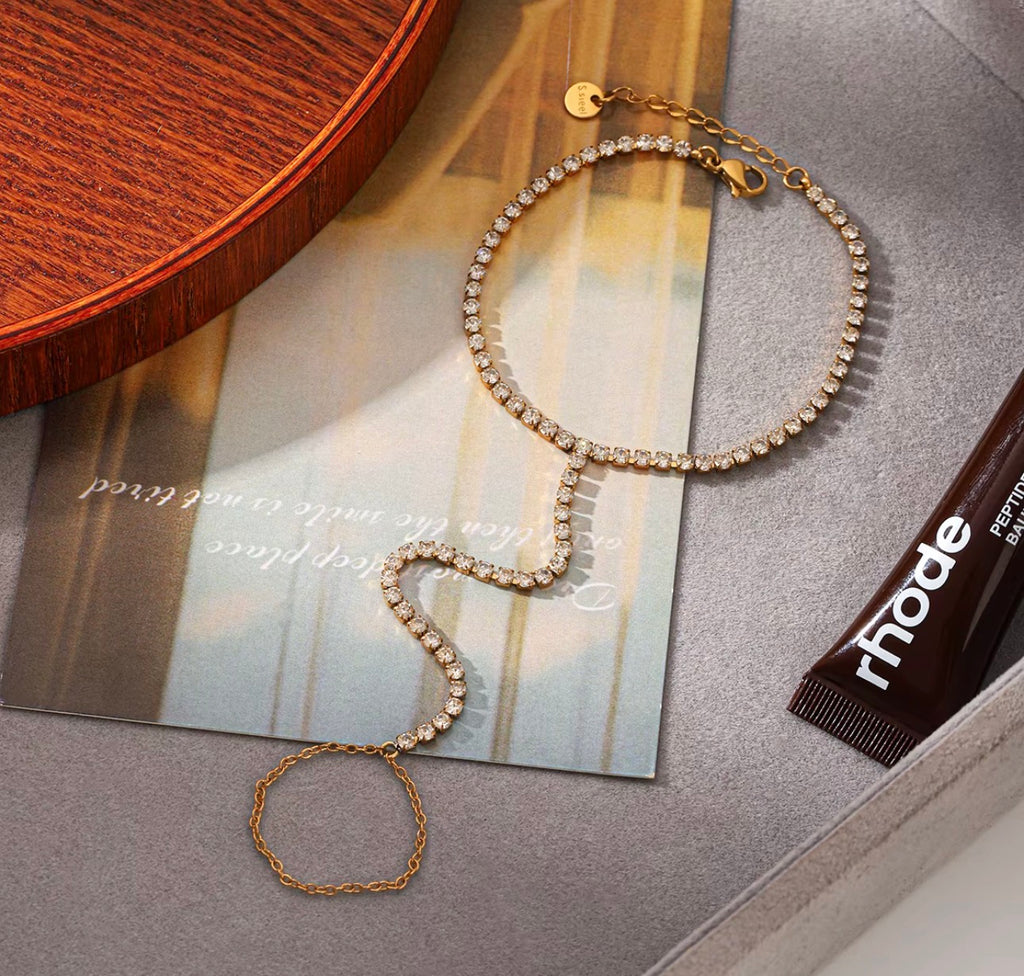 Tennis Finger Chain Bracelet | 18K Gold Plated Steel | JVNXII & CO.