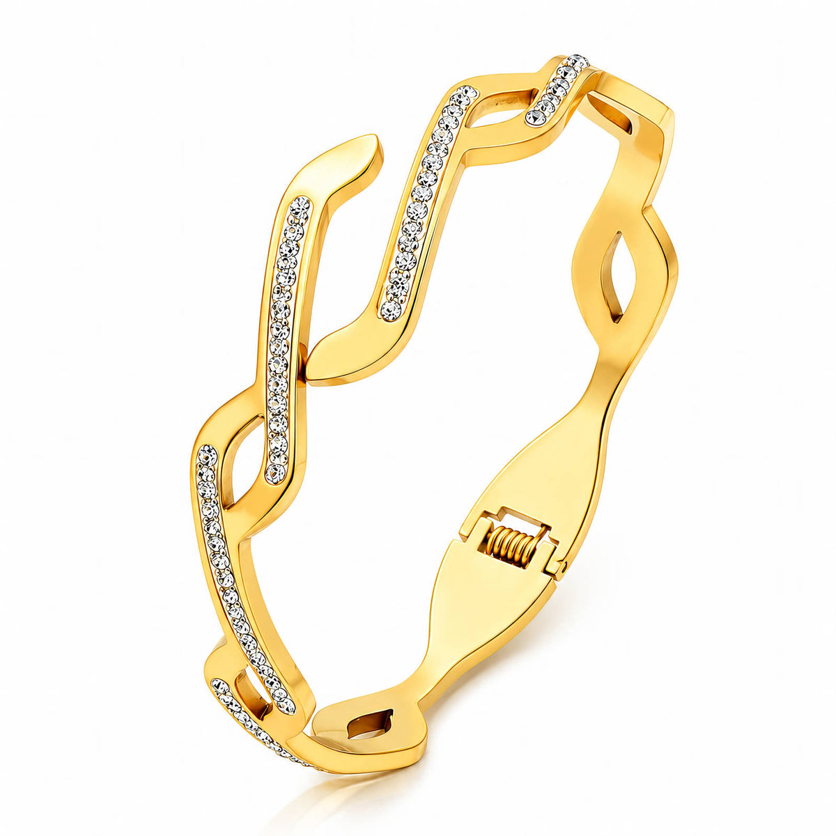 Crystal Wave Bangle Bracelet | 18K Gold Plated Steel | JVNXII & CO.