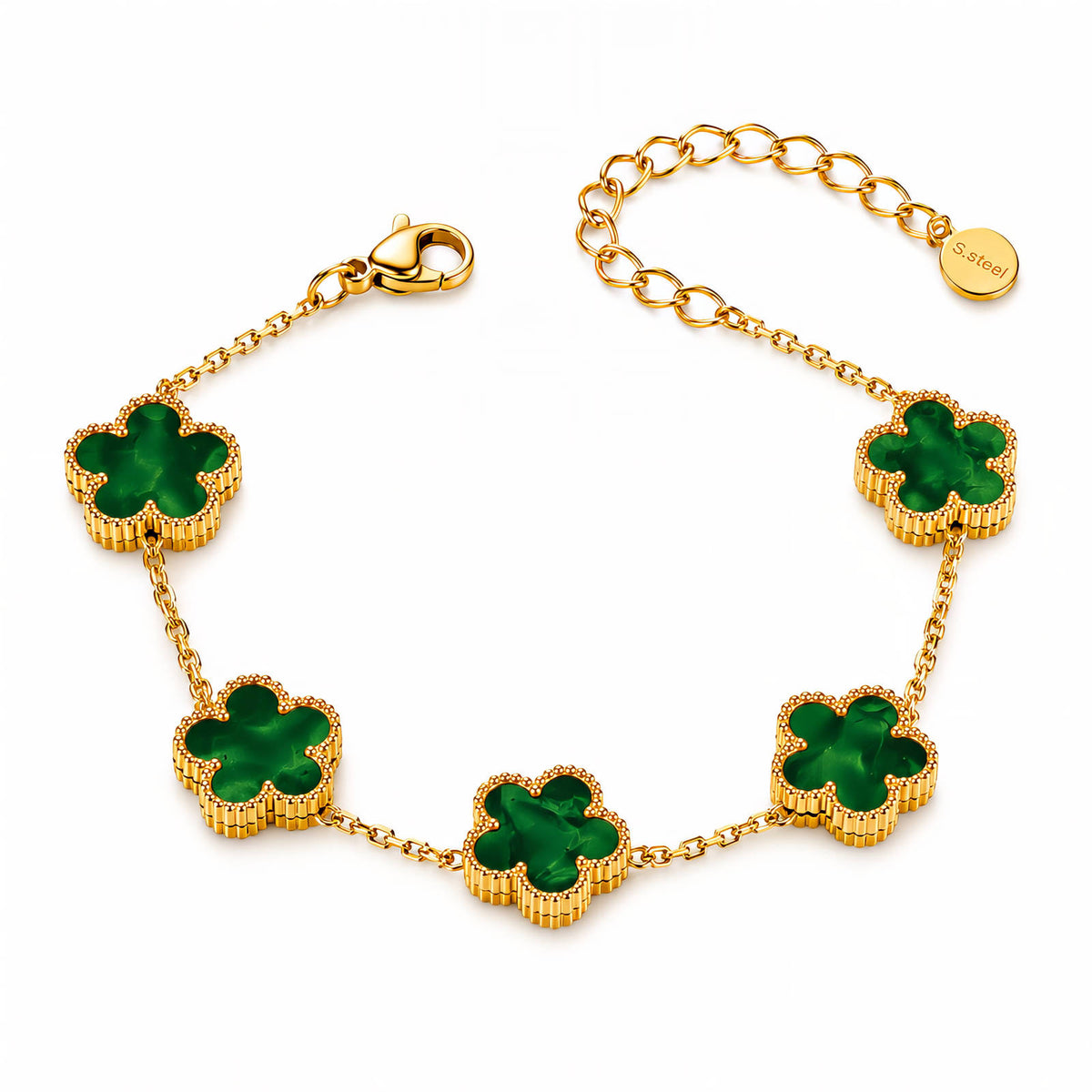 Green Flower Meadow Bubble Pop Bracelet Chain | 18K Gold Plated Steel | JVNXII & CO.