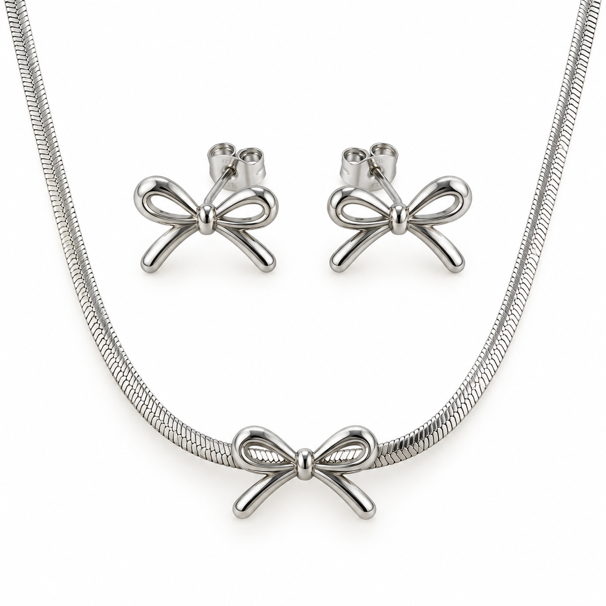Silver Bow Jewellery Set | 18K Gold Plated Steel | JVNXII & CO.