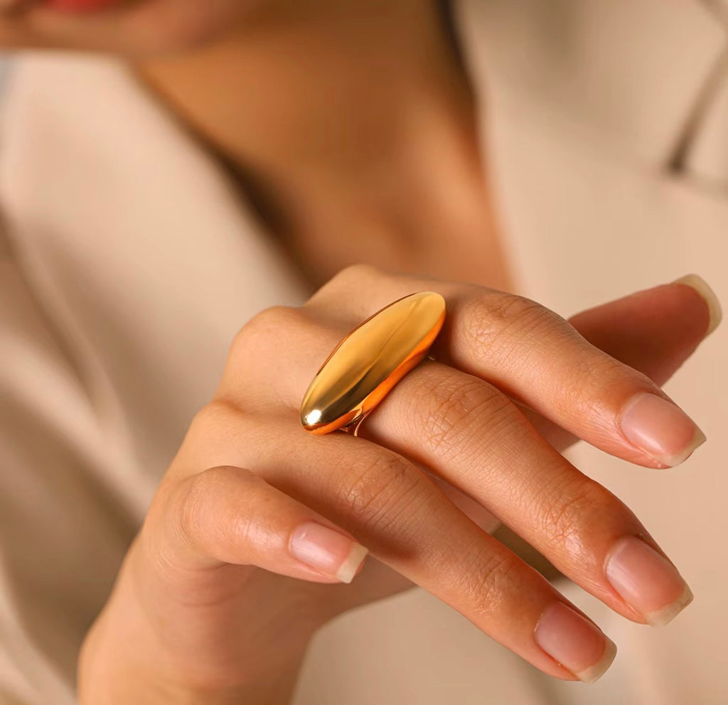 Chucky Oval Dome Statement Ring| 18K Gold Plated Steel | JVNXII & CO.